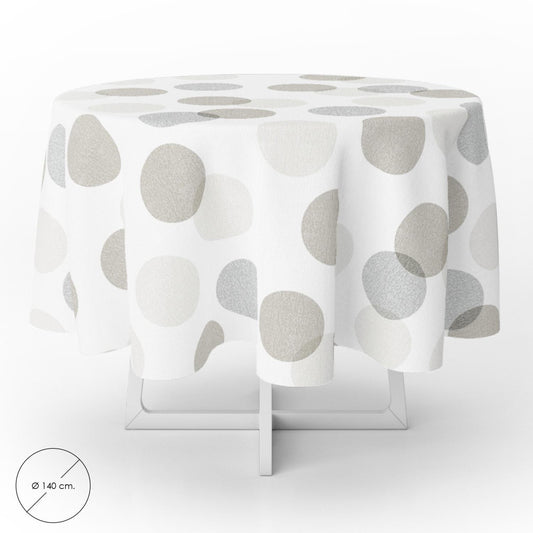 Mantel Hule Redondo Circulos Beige Impermeable Antimanchas Pvc Ø 140 Cm. Uso Interior Y Exterior_0