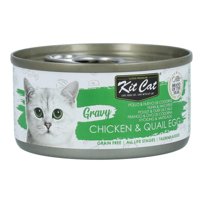 Pack 24x Kit Cat Lata Gravy - Pollo & Huevo Codorniz 70 g Comida húmeda para gatos en salsa