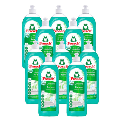 Embalagem de 10 detergentes para máquina de lavar louça Frosch com alecrim 750 ml