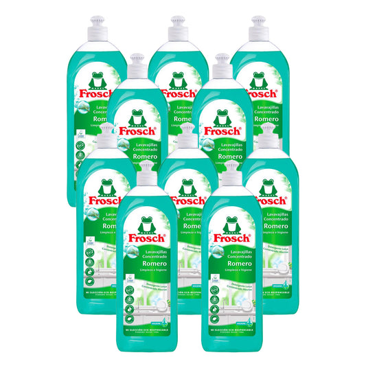 Embalagem de 10 detergentes para máquina de lavar louça Frosch com alecrim 750 ml