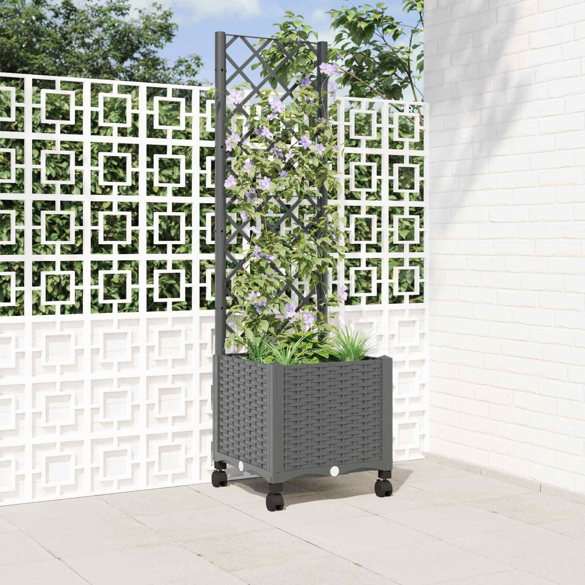 Jardinera Con Enrejado Y Ruedas Gris Claro 40 X 40 X 146 Cm Pp_1