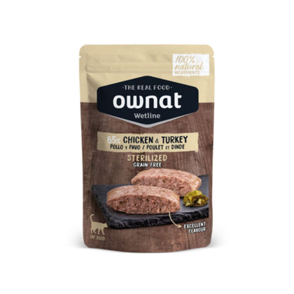 Ownat Wetline Frango e Peru Sem Grão para gatos esterilizados 85 g