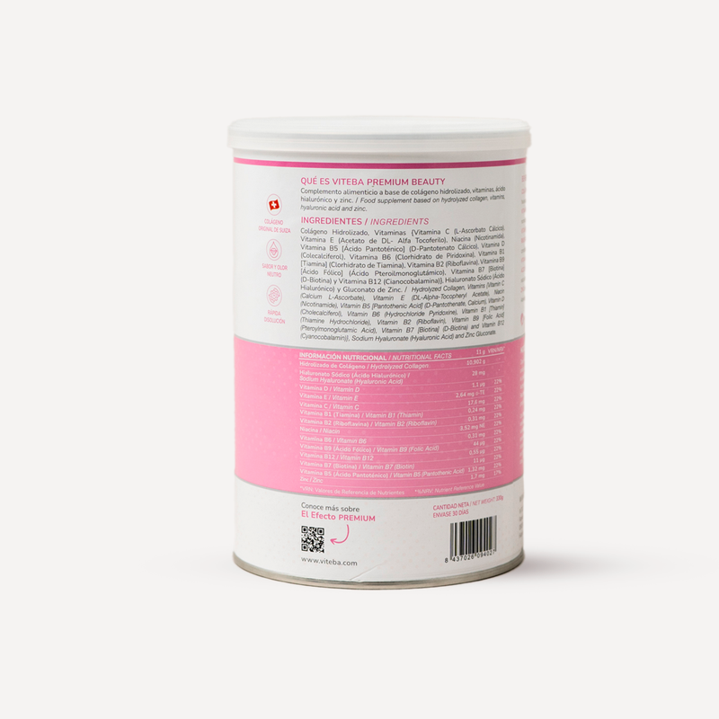Pack de 3 botes Colágeno Beauty Viteba 330g x 3 - SIN sabor NI olor - Ácido Hialurónico, Vit. C y Zinc_2