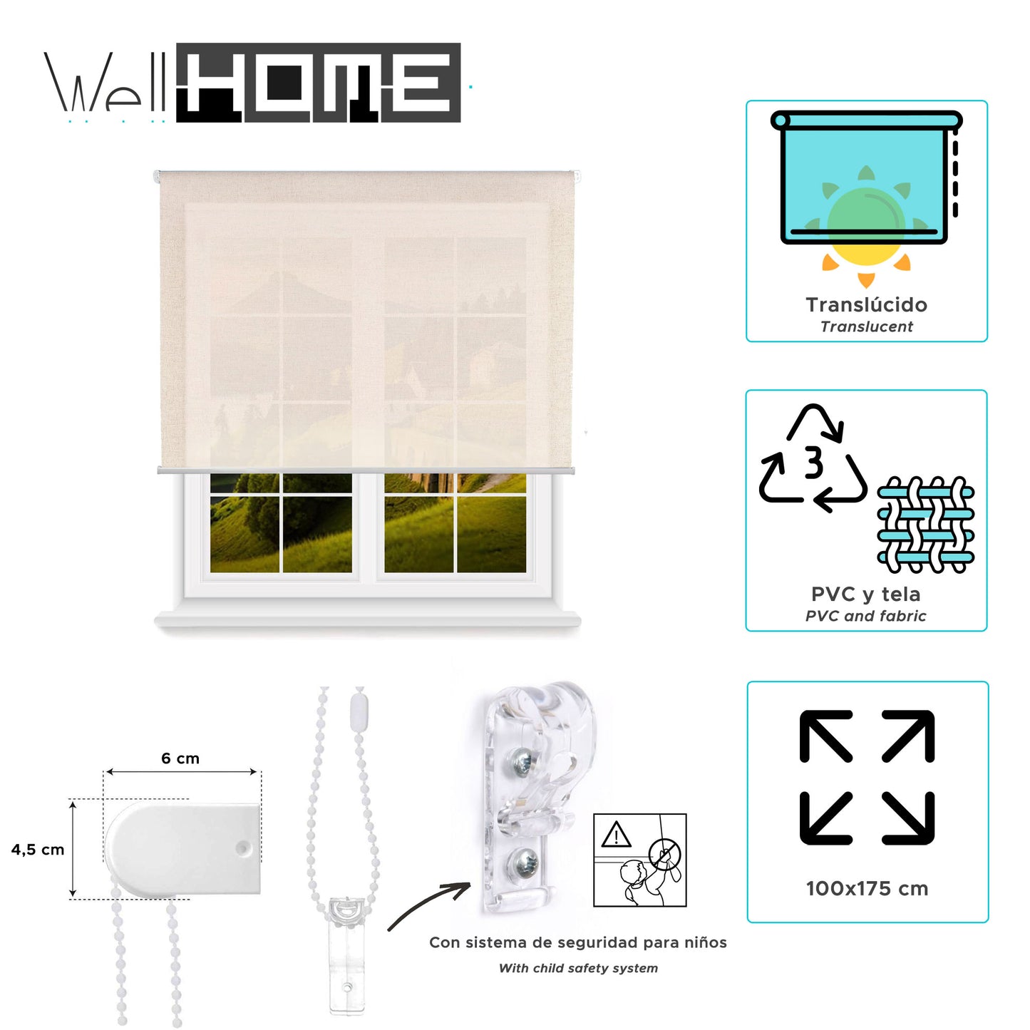 Estor Lino 100x175cm Translúcido Enrollable Wellhome_1
