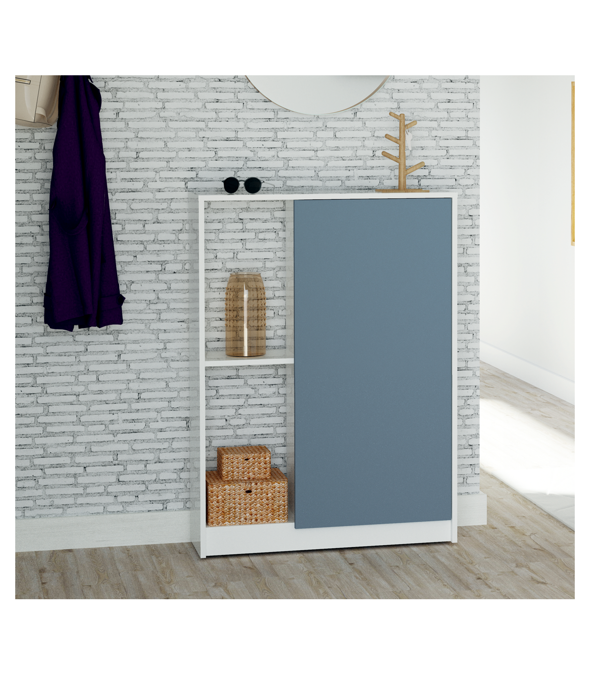 Zapatero O Recibidor Neo Una Puerta Y Dos Huecos Acabado Blanco/azul. 110 Cm(alto)80 Cm(an_0