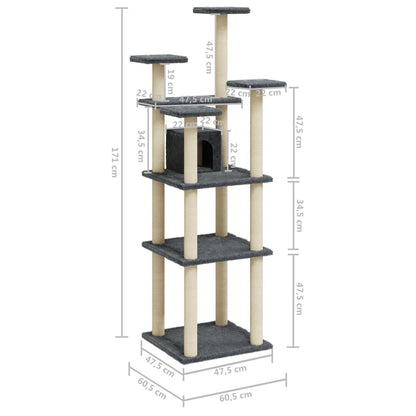 Vidaxl Rascador Para Gatos Con Postes De Sisal Gris Oscuro 171 Cm_2