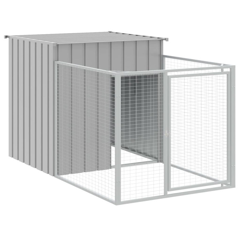 Caseta Para Perros Con Corredor Gris Claro 110x405x110 Cm Acero Galvanizado_5