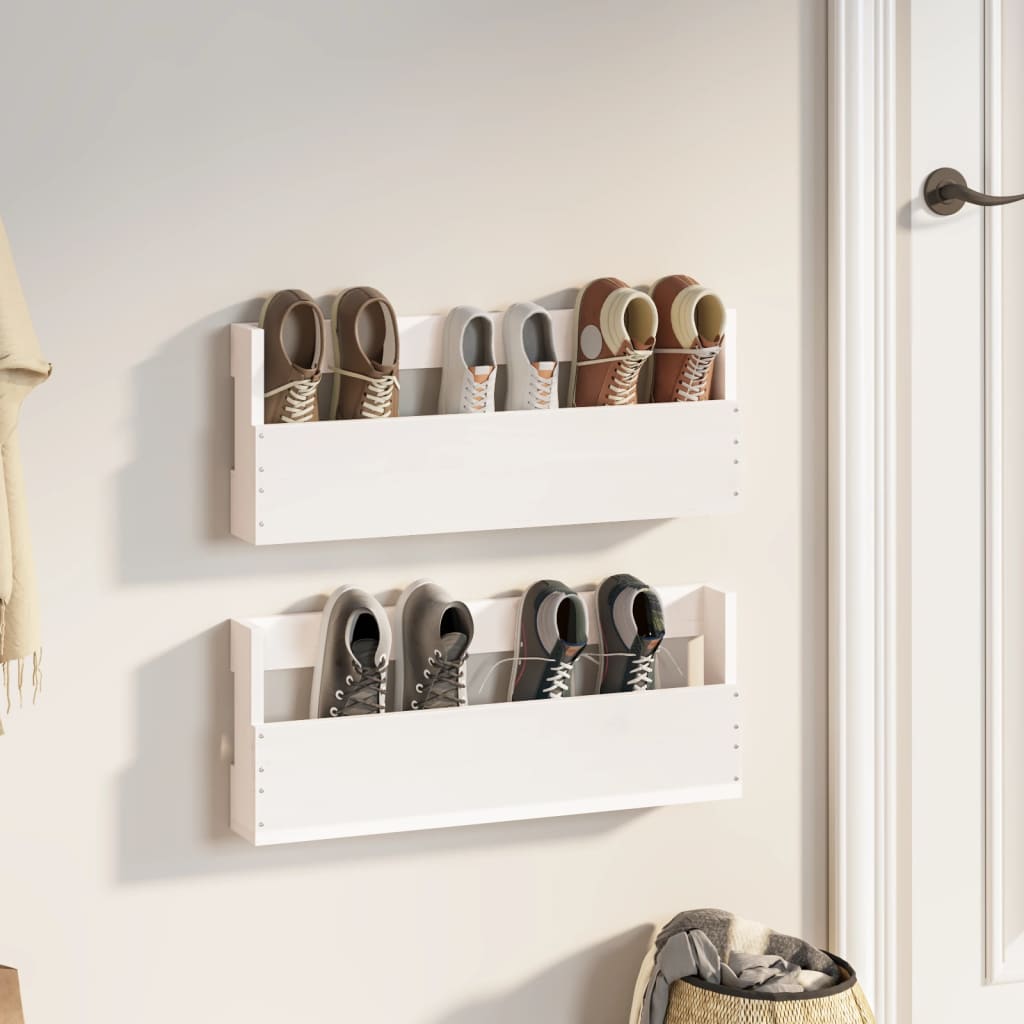 Estantes De Zapatos De Pared 2 Uds Madera Pino Blanco 59x9x23cm / Vetonek_3
