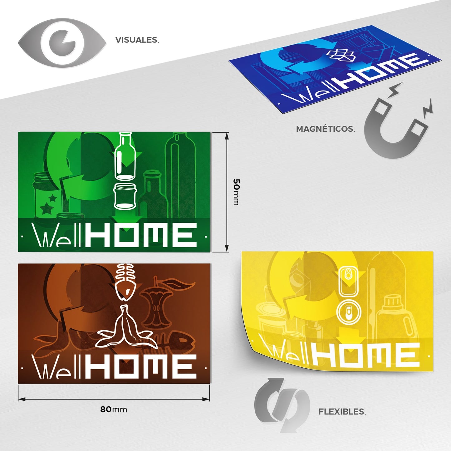 Set De 4 Etiquetas Magnéticas Para Reciclaje, En Pvc, Mate - Full-color - De 80mm X 50mm