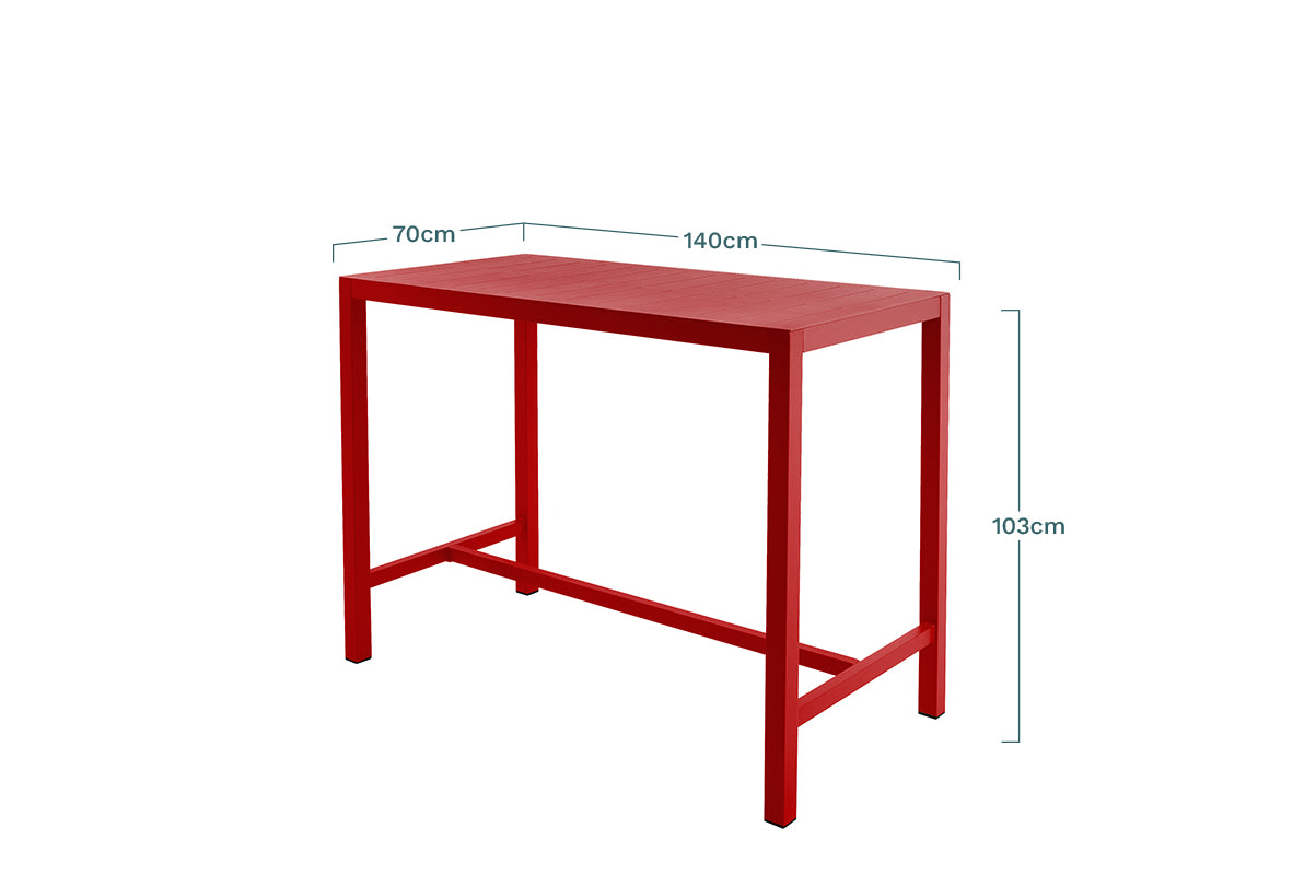 Mesa Alta Inari Roja Para 4 Personas Aluminio 140x70x103cm - Muebles De Jardín_3