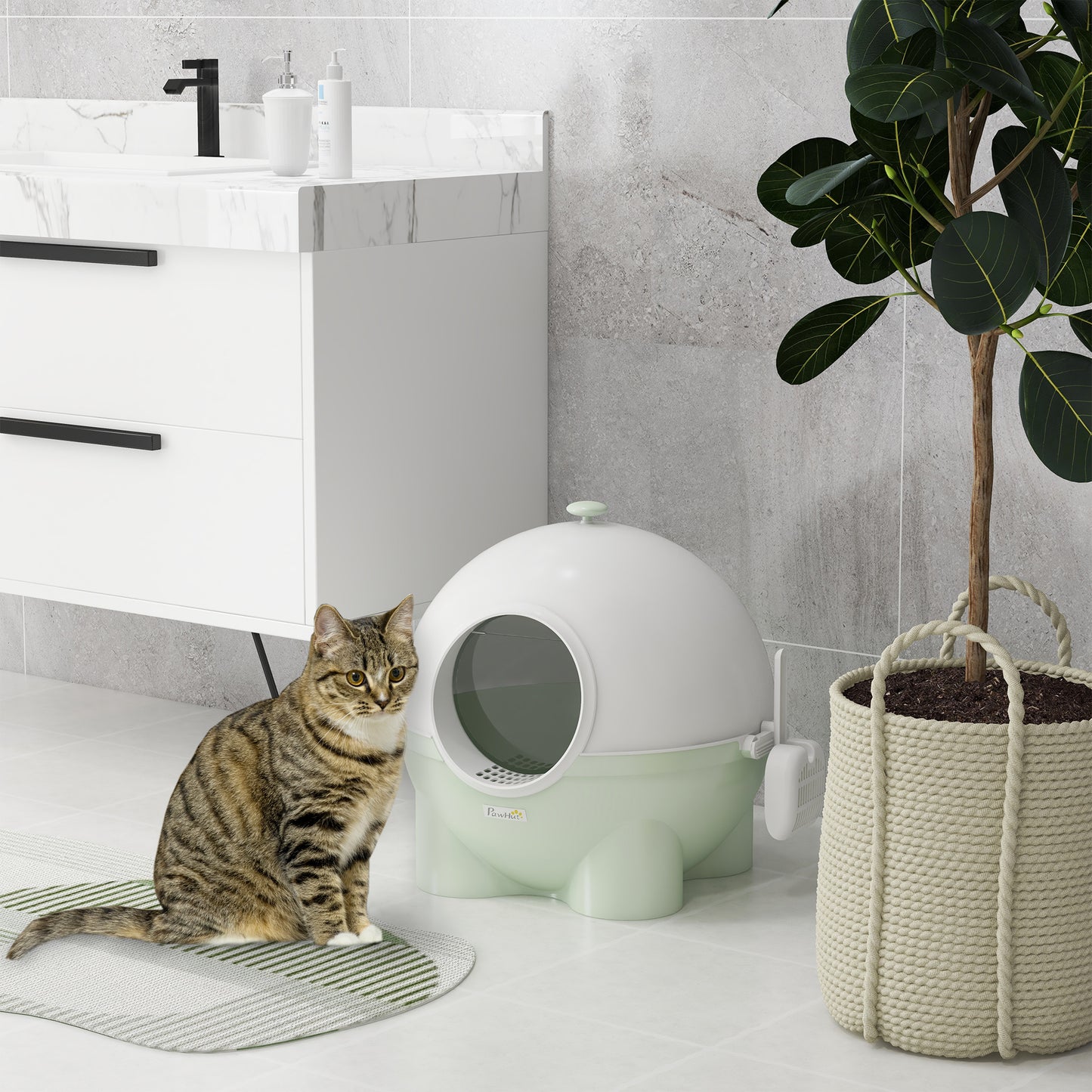 Pawhut Arenero Para Gatos Con Cubierta Desmontable Y Pala 53x51x48 Cm Verde_1