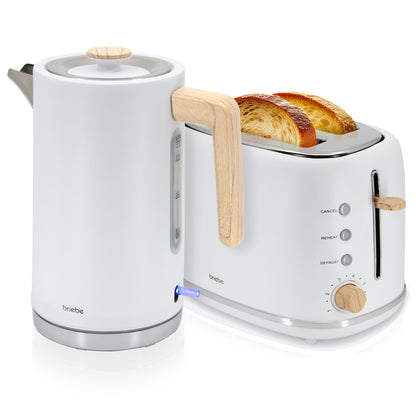 Briebe Nordic Set Tostadora Pan Ranura Ancha 2 Rebanadas + Hervidor Agua Eléctrico 1,7l Inalámbrico, Skt1167wht,blanco_0