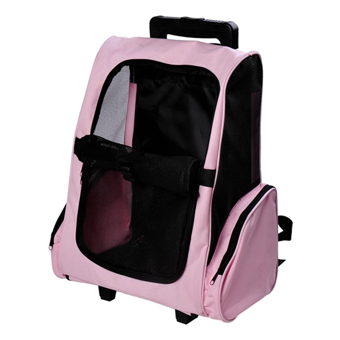 Pawhut Transportín 2 En 1 Para Mascotas Carrito Mochila Ruedas 42x25x55 Cm Rosa_1