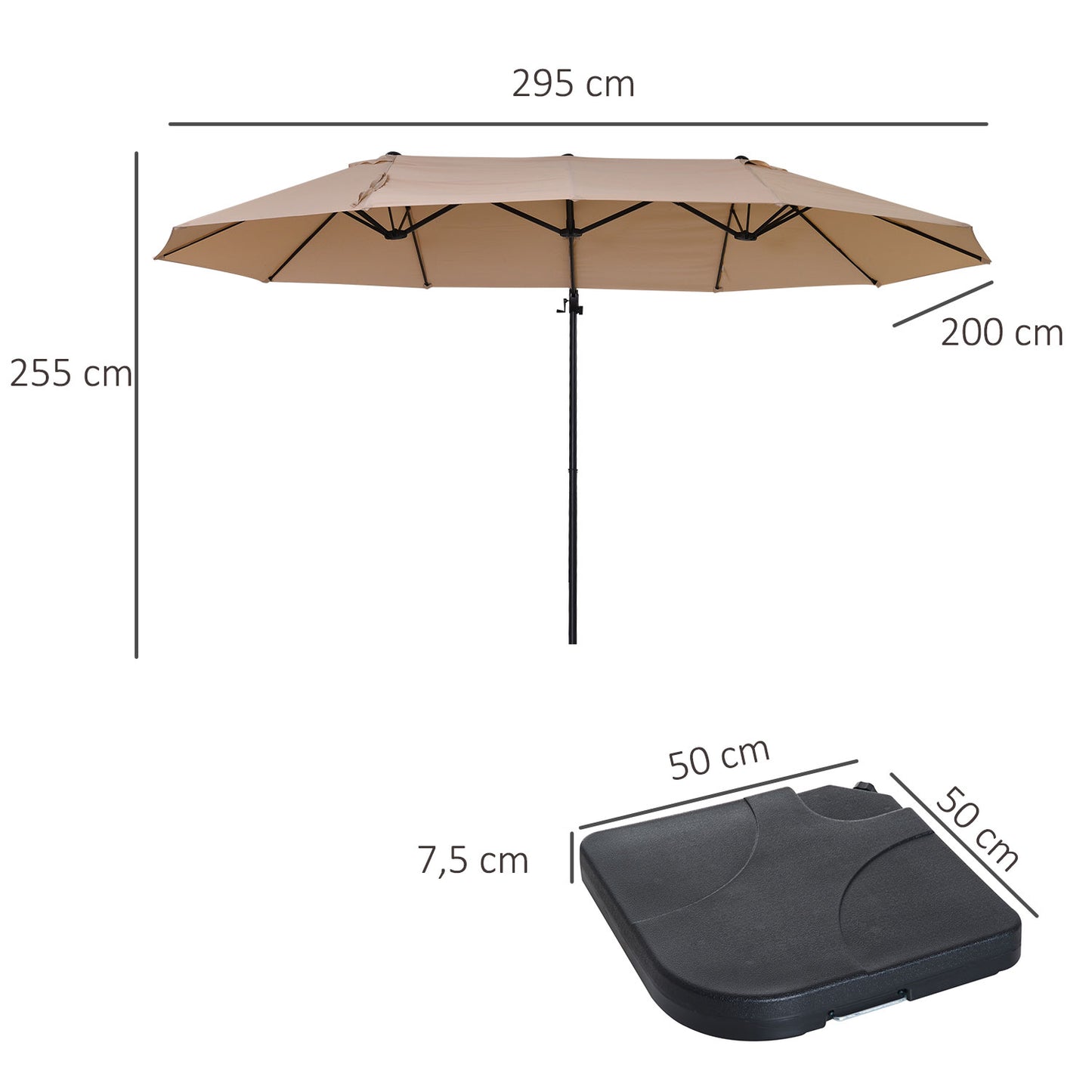 Conjunto De Sombrilla Doble Beige Outsunny 270x445x260 Cm Con Base Rellenable De 4 Piezas_2
