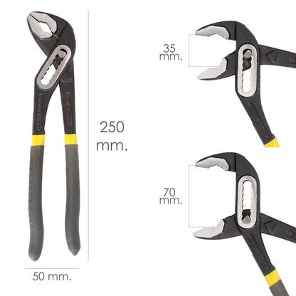 Tenazas Apertura Múltiple Negra 250 Mm. Mangos Plastificados Din 8976. Pico De Loro, Alicates Extensibles, Tenazas Fontanero