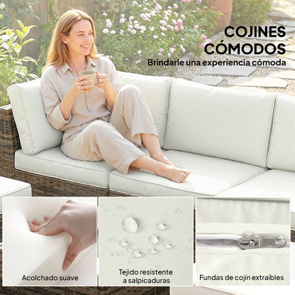 Outsunny Conjunto Muebles Jardín Exterior De Ratán 6 Piezas Cojines Amarillo_5