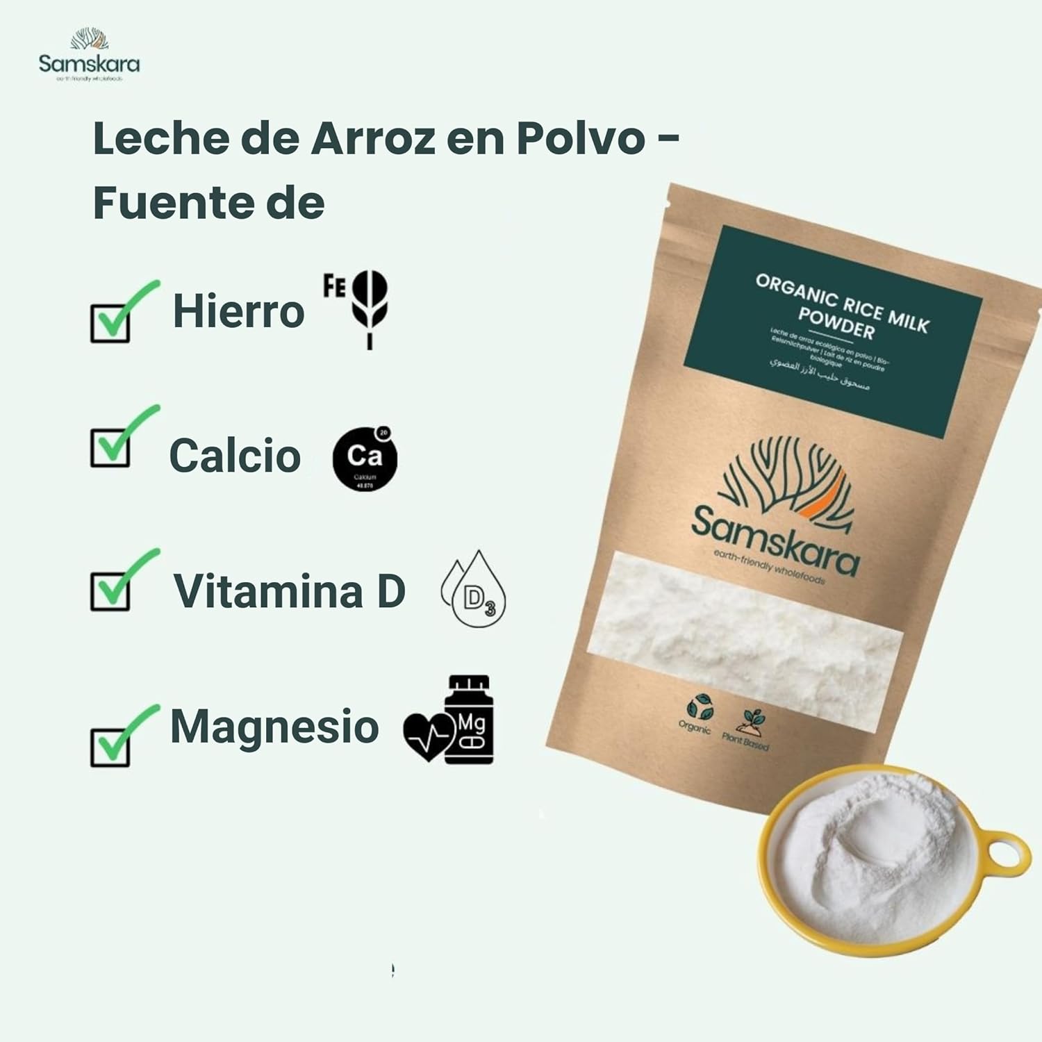 Leche De Arroz En Polvo Bio - 500g | Bebida Vegetal Ecológica Vegana, Sin Lactosa, Sin Azúcares Añadidos, Sin Gluten_5