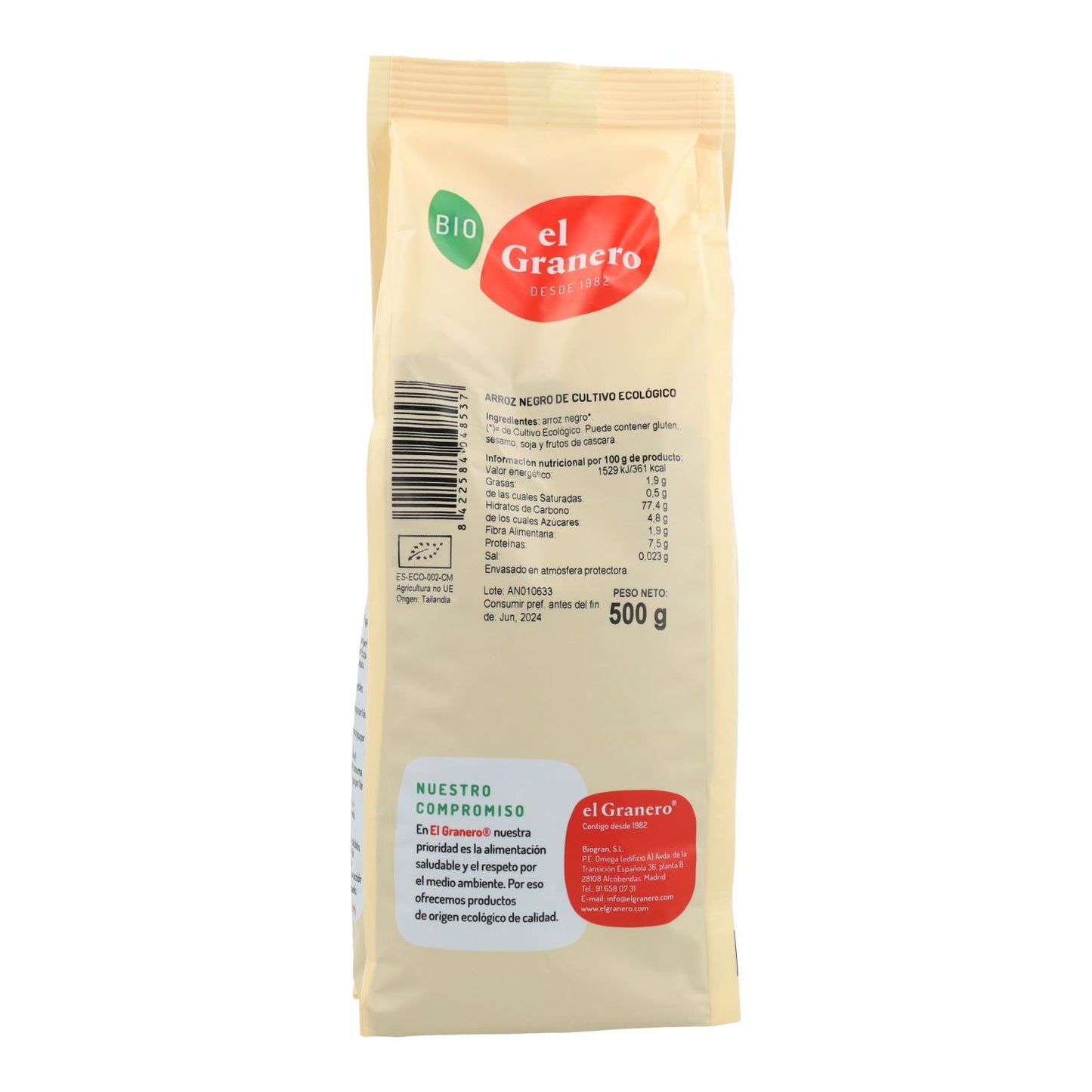 Arroz Preto Biológico El Granero, 500 g 