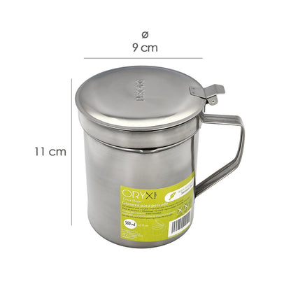 Grasera Acero Inoxidable Para Pescado Aceitera Aceite Usado 0,5 L. Con Colador Y Tapa, Recipiente Reciclaje Aceite Usado Pescado