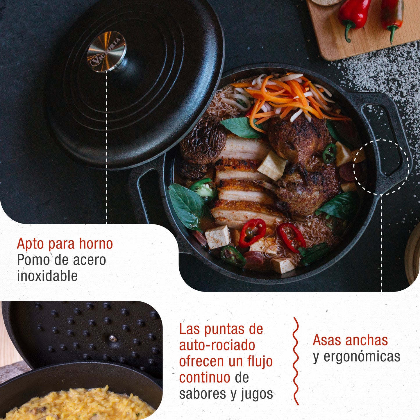 Victoria Horno Holandés Olla Inducción Hierro Fundido Curado 25cm, Cocotte 3,8l, Sin Ptfe Ni Pfoa, 32043, Negro_2