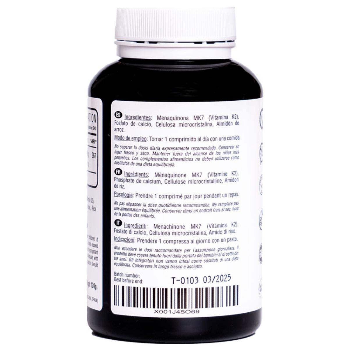 Vitamina K2 MK7 200 mcg 240 comprimidos vegan Hivital