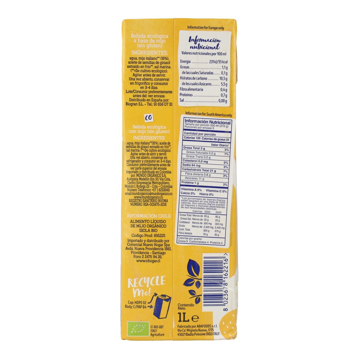 Pack 6L Bebida Orgânica de Milho Isola Bio