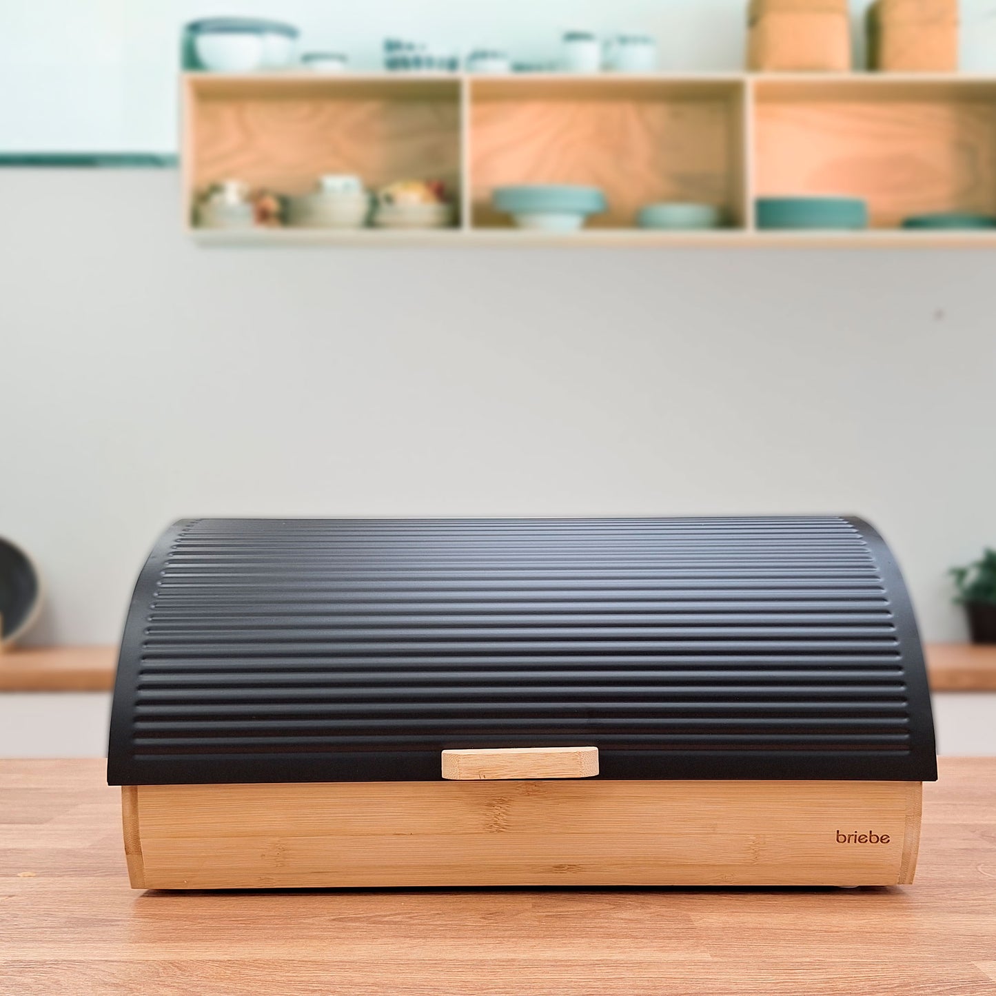Panera Para Guardar Pan De Mesa Madera Bambú, Tapa Deslizante Bread Box Almacenamiento Bollería, Briebe, Bb1162, Negro_3