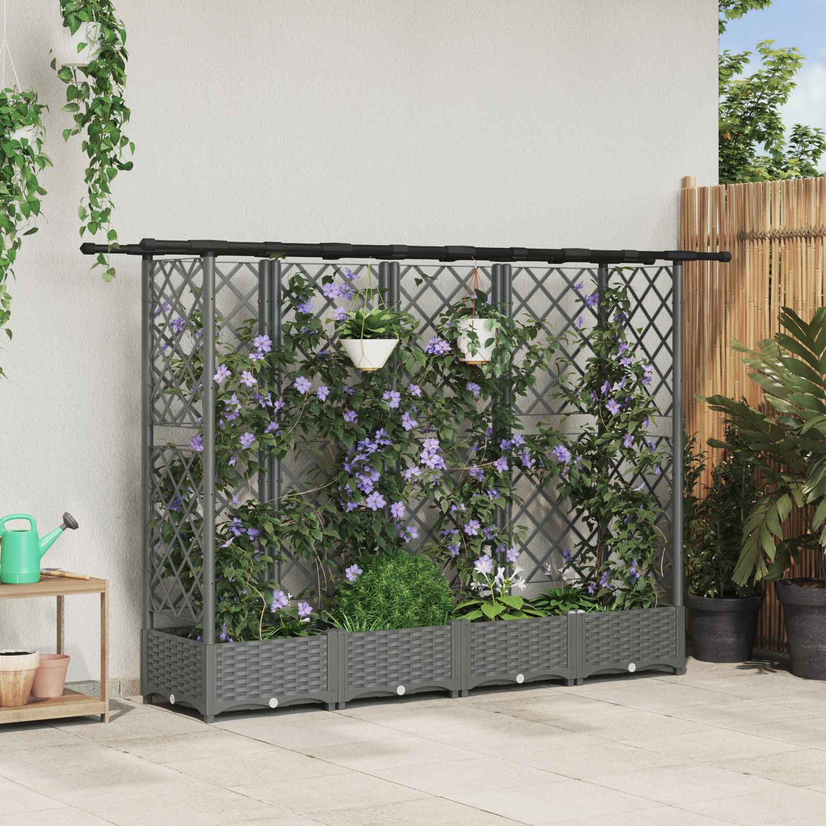 Cama Elevada Con Trellis Y Techo Gris Claro 202,5 X 40 X 121 Cm_1
