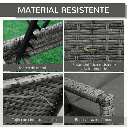 Outsunny Tumbona De Ratán Jardín Con Respaldo Ajustable Cojines Exterior Gris_5