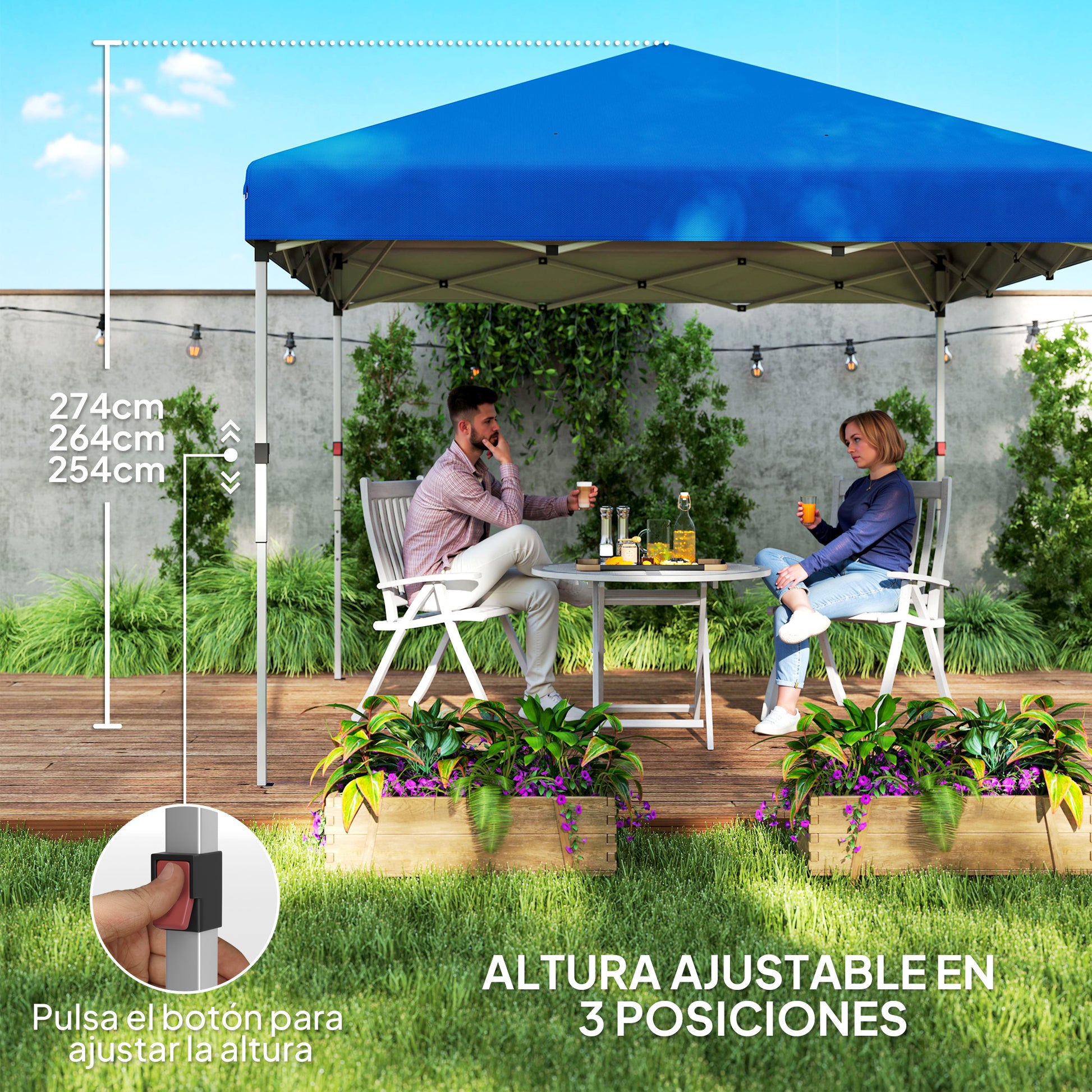 Outsunny Carpa Plegable 3x3 M Con Altura Ajustable Y Bolsa De Transporte Azul_5