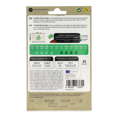 Sementes de Melão Piel de Sapo Biológicas Planeta Huerto
