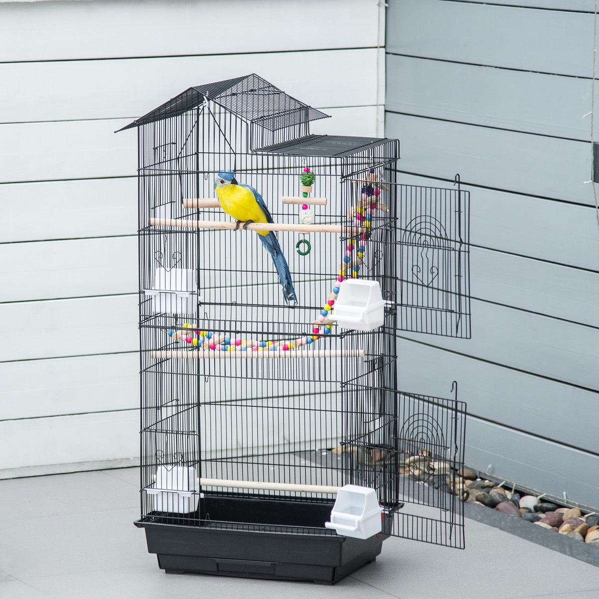 Pawhut Jaula Para Pájaros Con Múltiples Puertas 4 Comederos Columpio 46x36x100cm_1