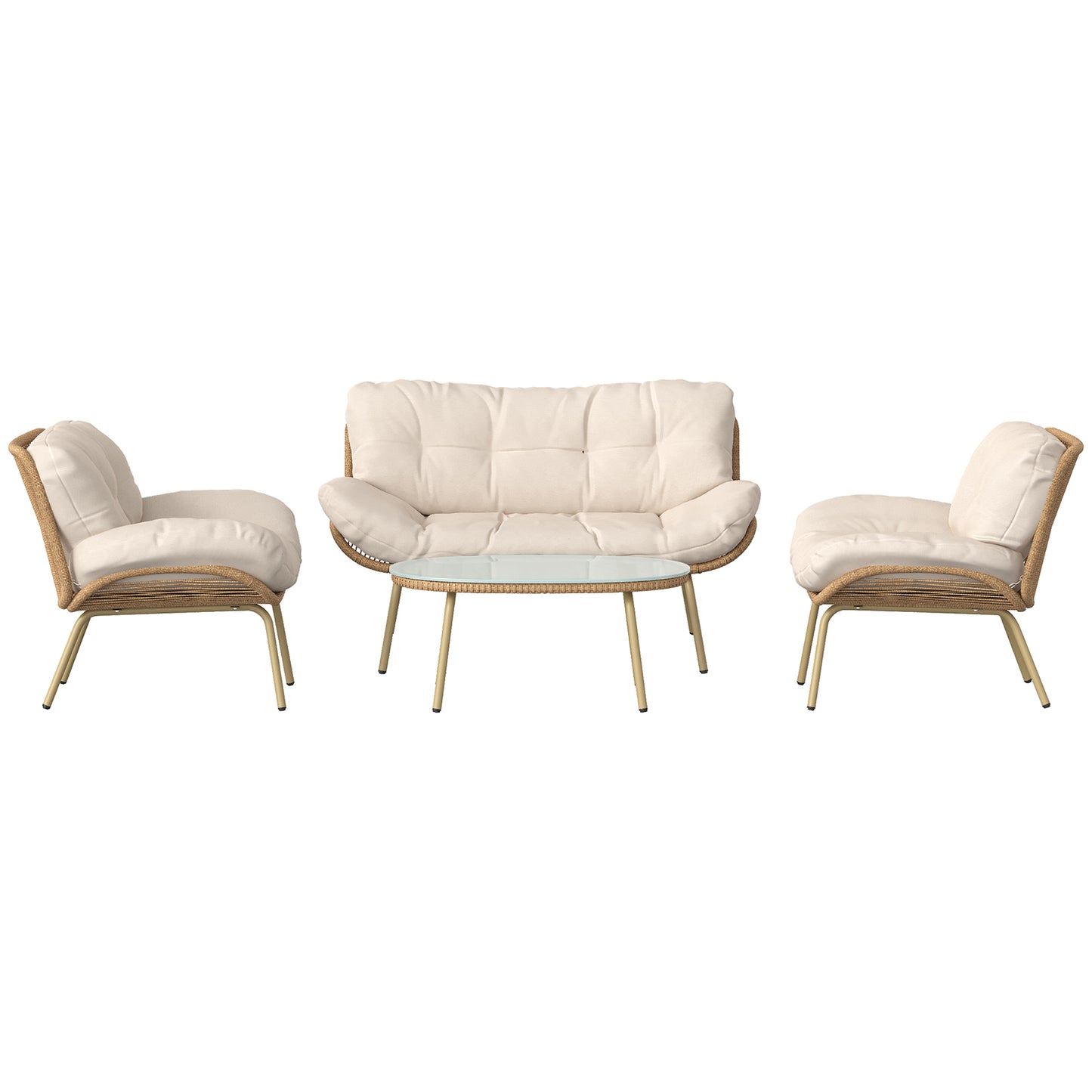 Outsunny Conjunto De Muebles De Jardín De Rattán De 4 Piezas Beige_3