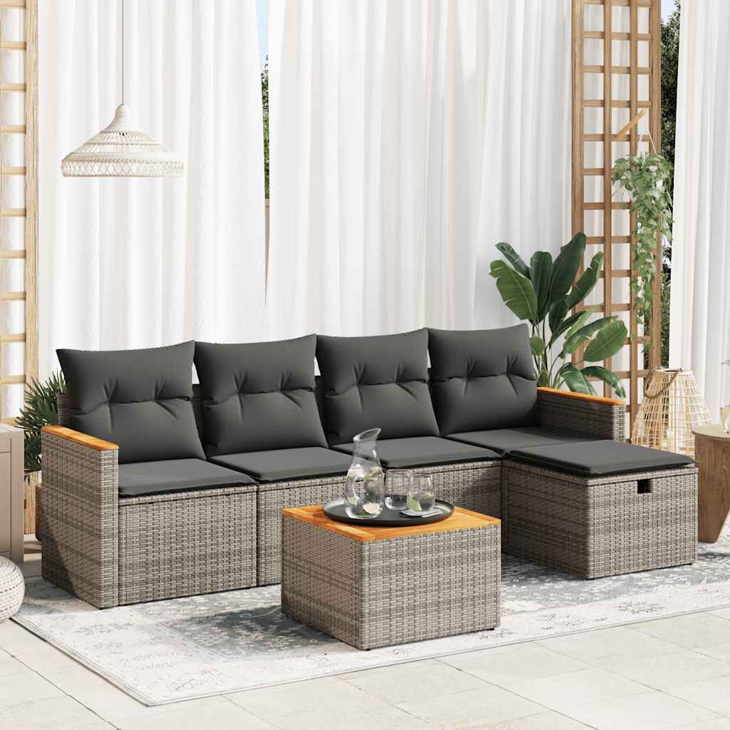 Set De Muebles De Jardín 6 Pzas Y Cojines Ratán Sintético Gris / Vetonek_4