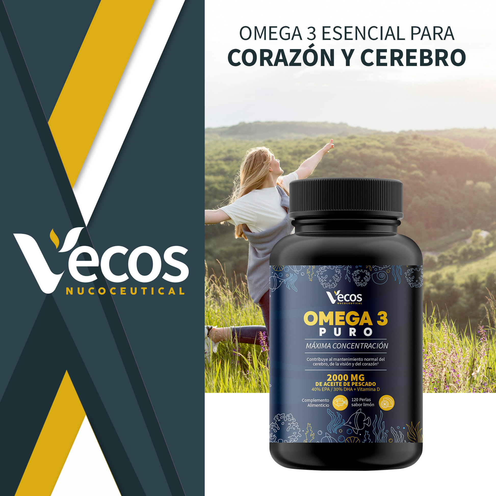 Omega 3 Puro 120 Perlas - 600 Mg Epa Y 800mg Dha | Aceite De Pescado Con Vitamina D_1