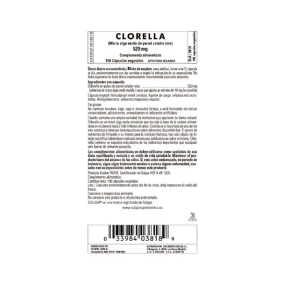 Chlorella (Parede Celular Quebrada), 100 cápsulas de 520 mg