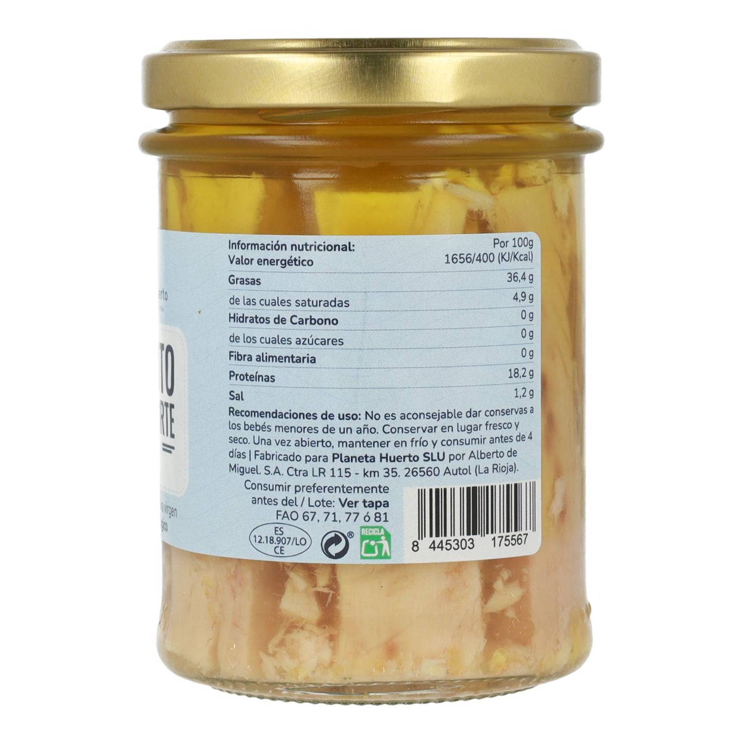 Pack 12x Atum Bonito do Norte em azeite virgem extra ECO Planeta Huerto 200 g