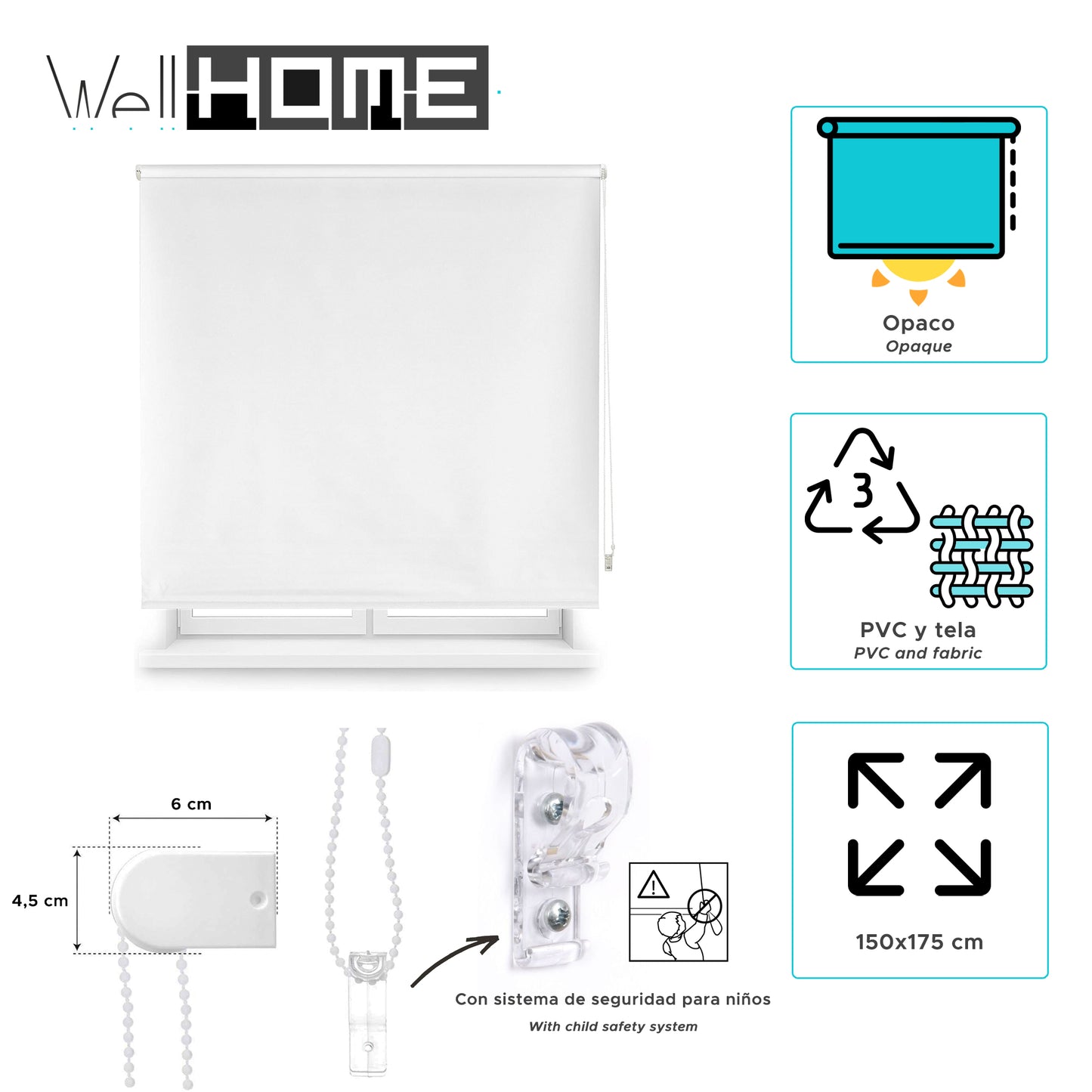 Estor Blanco Roto 150x175cm Enrollable Opaco Wellhome_1