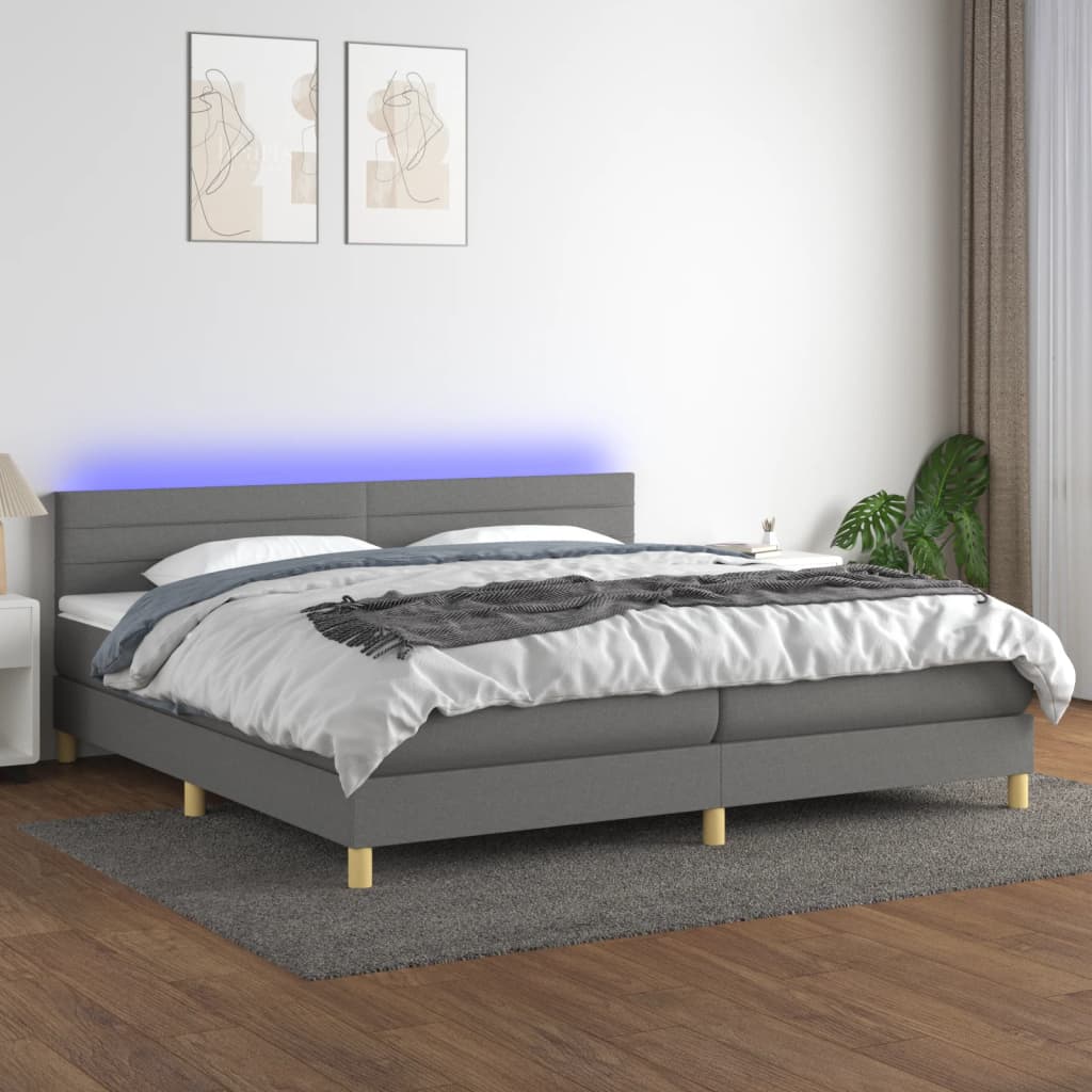 Cama Box Spring Con Colchón Y Led Tela Gris Oscuro 200x200 Cm / Vetonek_3