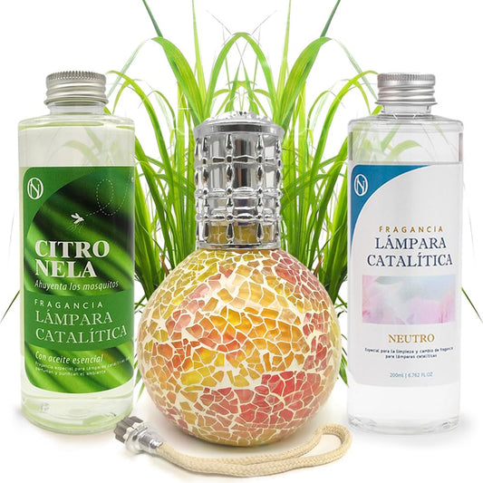 Pack Lámpara Catalítica Mosaico Bicolor + Fragancia Citronela 200ml + Limpiador Neutro 200ml + Mecha Repuesto_0