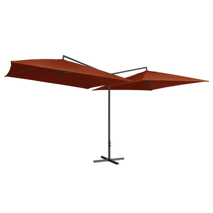 Vidaxl Sombrilla Doble De Jardín Palo De Acero Terracota 250x250 Cm_1