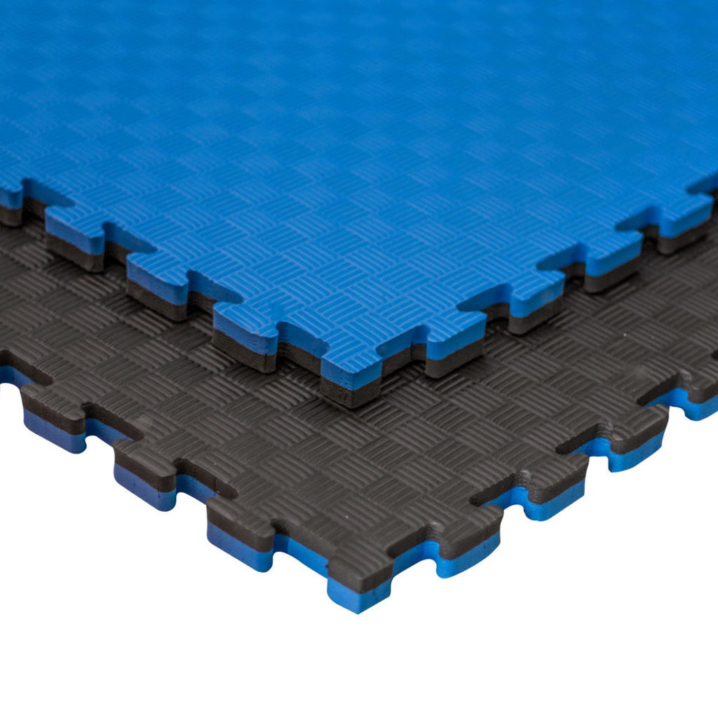 Tatami Puzzle 2,5cm 100x100cm, Pack 4 Unidades – Superficie 5 Líneas Negro/azul_0
