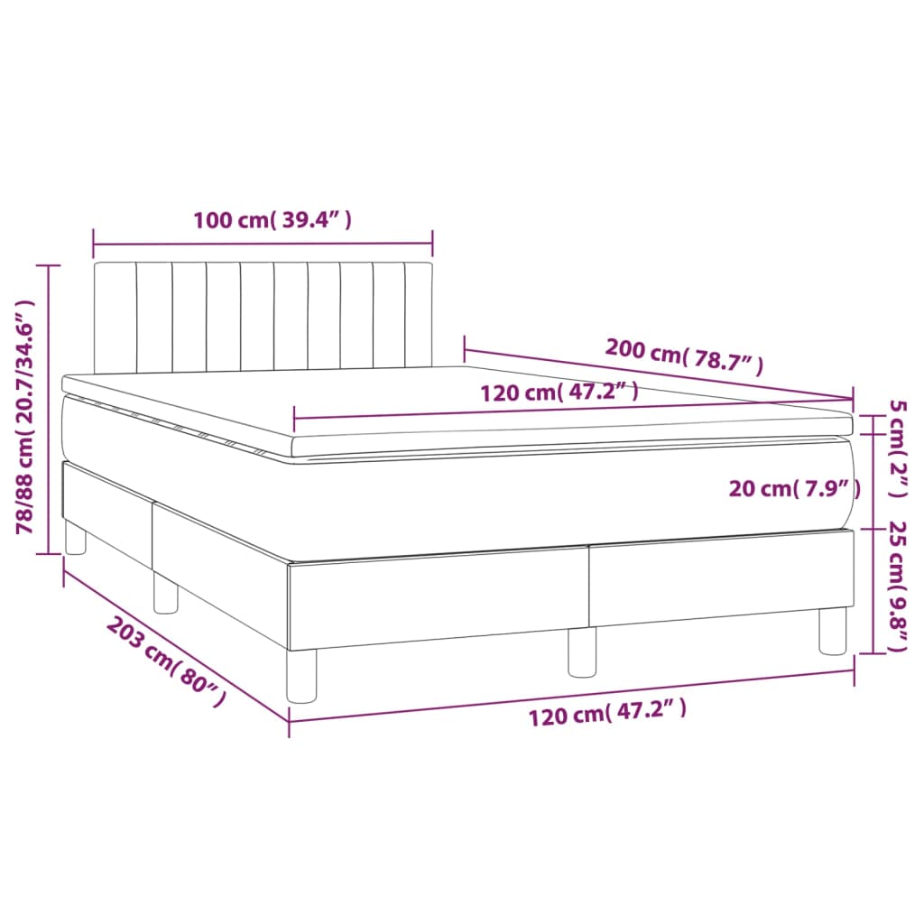 Cama Box Spring Con Colchón Y Led Tela Gris Taupe 120x200 Cm / Vetonek_1