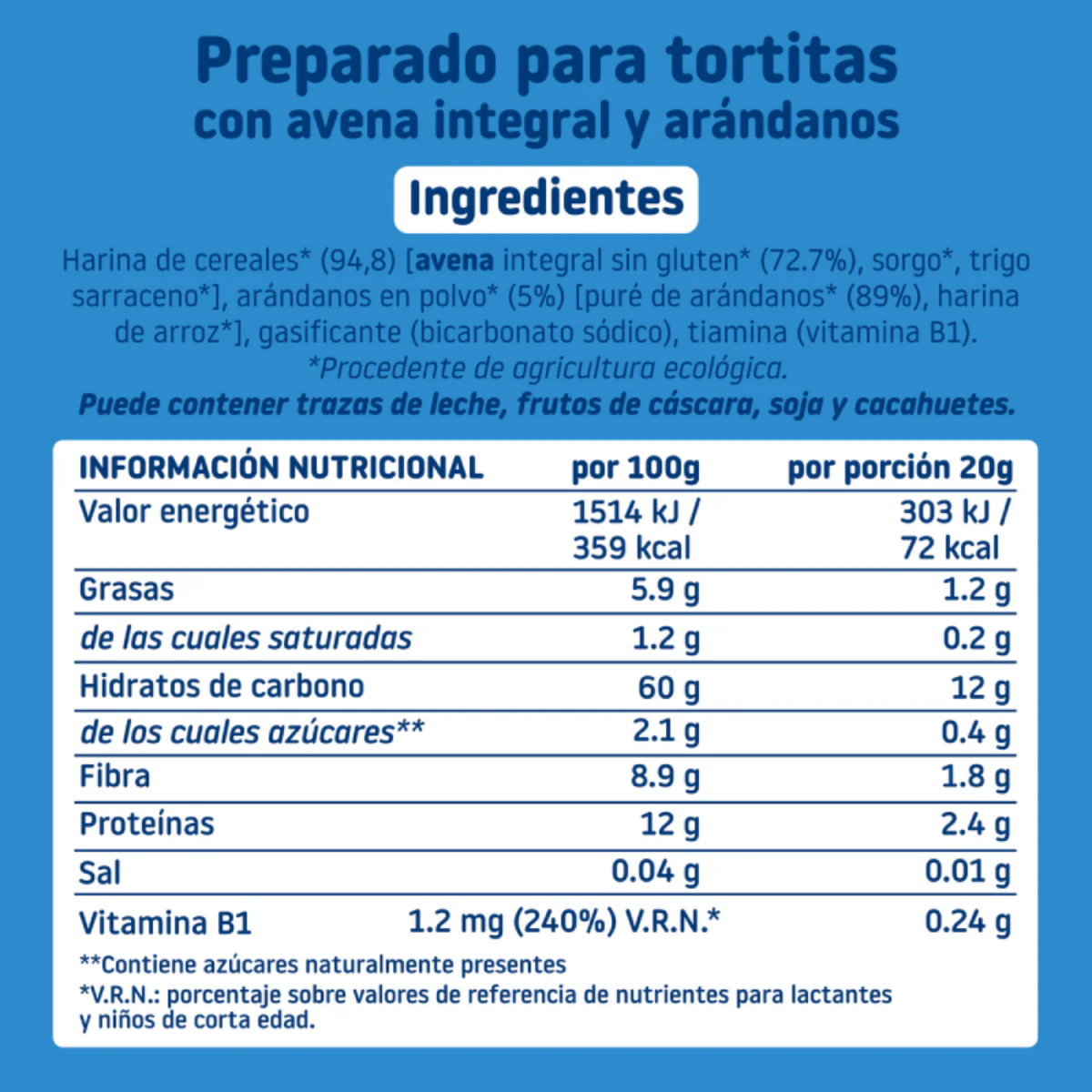 Mistura para panquecas de aveia integral e mirtilos 125g ECO Smileat