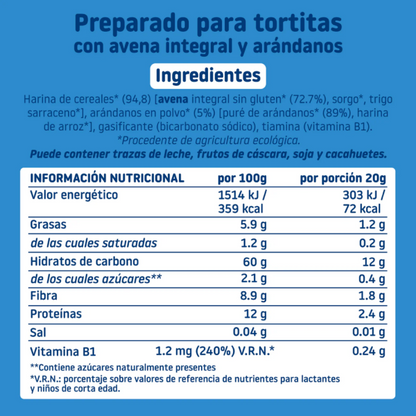 Mistura para panquecas de aveia integral e mirtilos 125g ECO Smileat