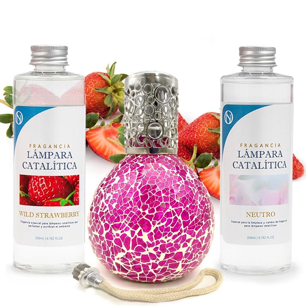 Pack Ahorro Lámpara Catalítica Mosaico Fucsia + Aroma Wild Strawberry 500ml + Limpiador Neutro 200ml + Mecha De Repuesto_0