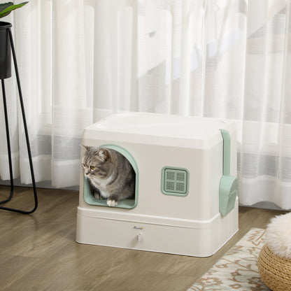 Pawhut Arenero Cerrado Para Gatos Con Bandeja Extraíble Pala 50x40x40 Cm Blanco_1