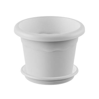 Vaso redondo Terra com pires branco embalagem 30 x 22 cm