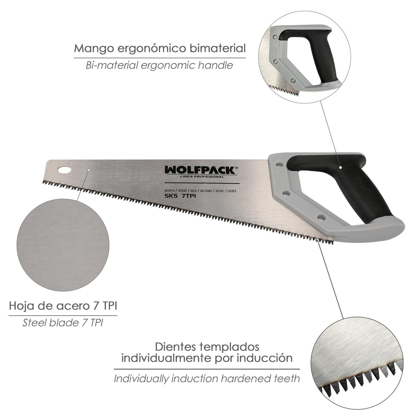 Serrucho Carpintero Bimaterial 350 Mm. / 14 Acero Sk5 Triple Afilado Sierra Carpintero, Serrucho Carpinteria, Sierra Costilla_2