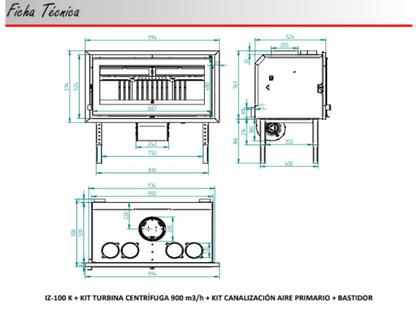 BRICOSOL Insertable de leña panorámico triple combustión y cristal serigrafiado FM Modelo IZ -100 FKT (Turbina Tangencial)_4